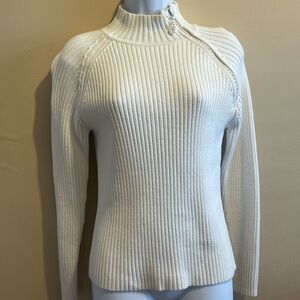 White Cowl Turtleneck Sweater with Ribbed Knit and Slim Fit